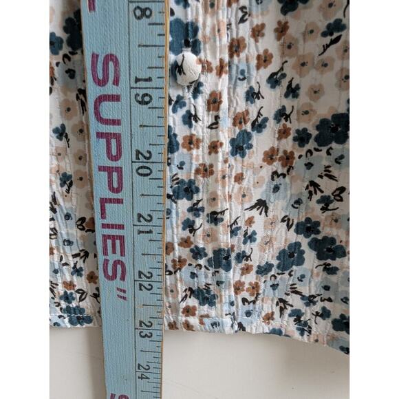 Loft Blouse Top Women MediumBlue‎ Floral Sleeveless Ruffle Trim V Neck Button Up - Picture 6 of 7